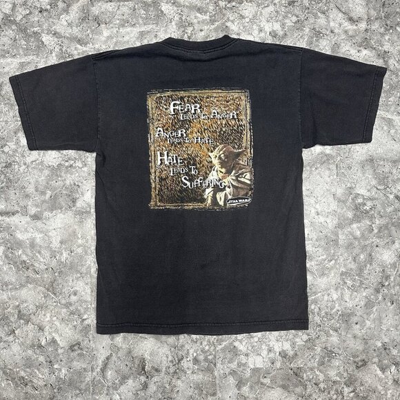 Vintage Star Wars T Shirt Yoda Fear Is The Path To The Dark Side Size L Black - Picture 1 of 7
